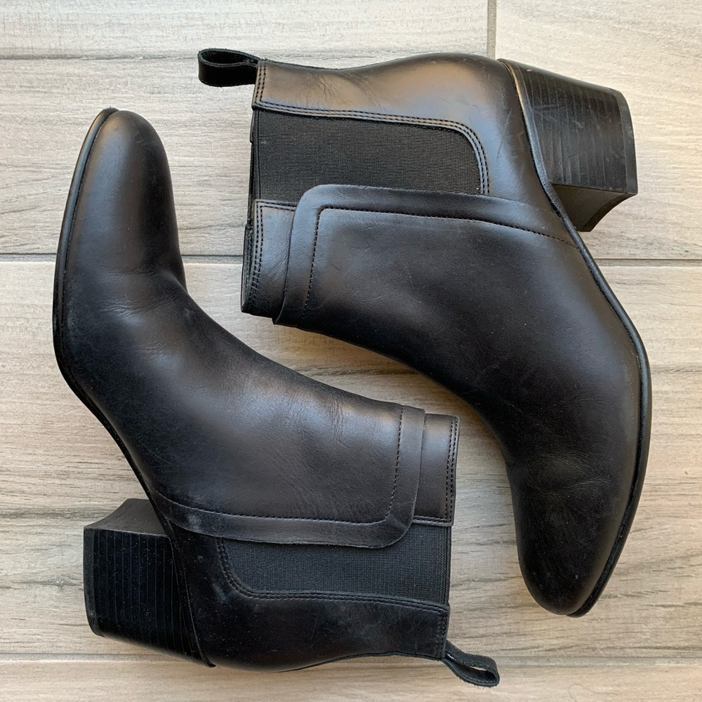 Black leather booties by Vince